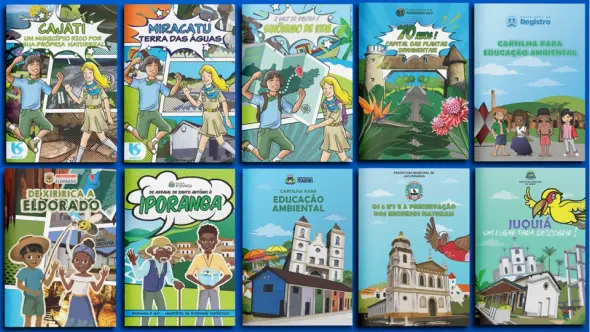 Grade visual com mockups de capas